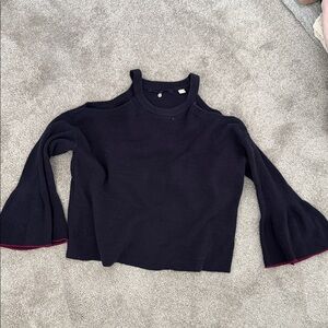 Anthropologie navy Sweater with purple Trim
